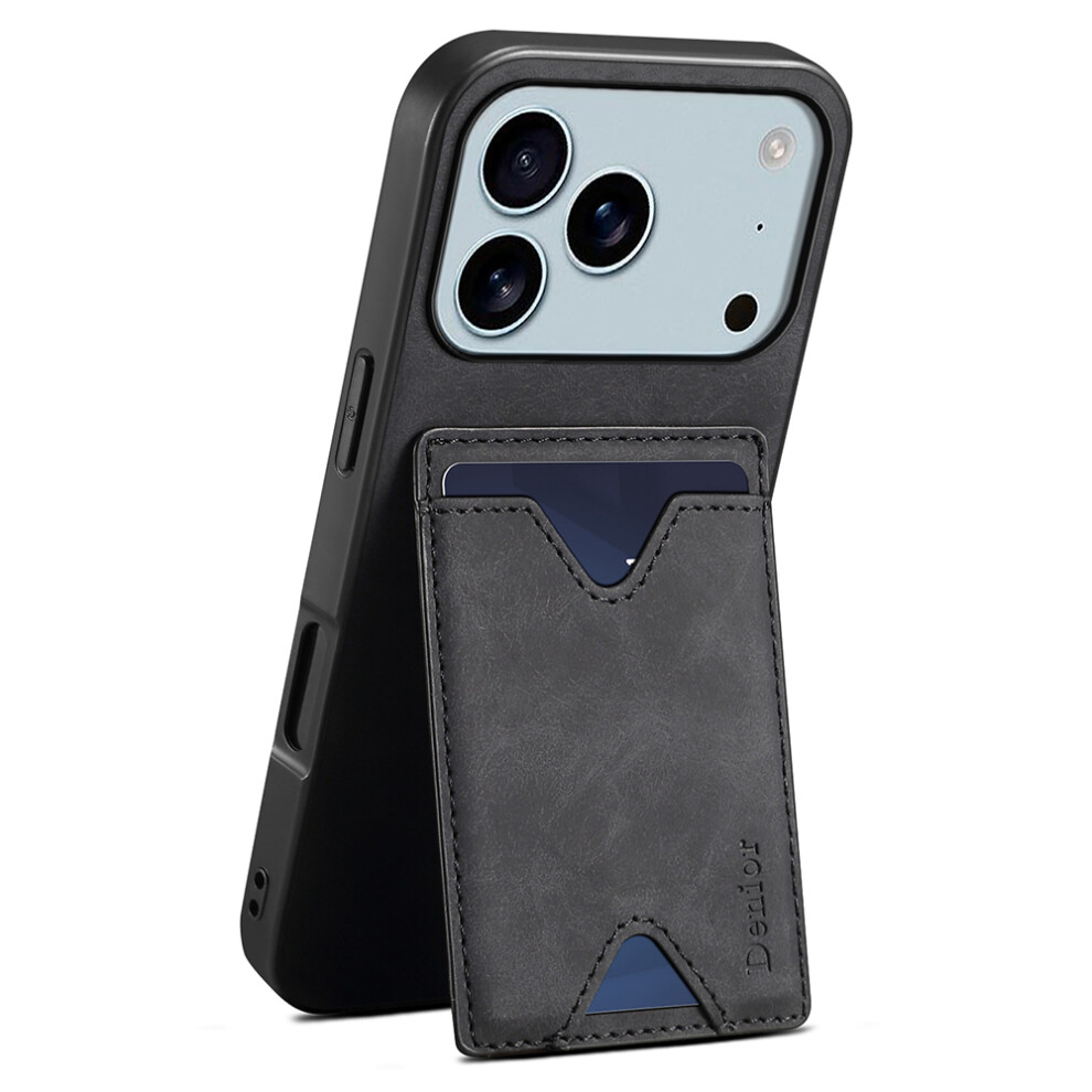 (Iphone 17 Pro Max, ) Denior For Iphone 17 Pro Max Case Card Holder Kickstand Leather+Pc+Tpu Phone Cover Black 6914282571254