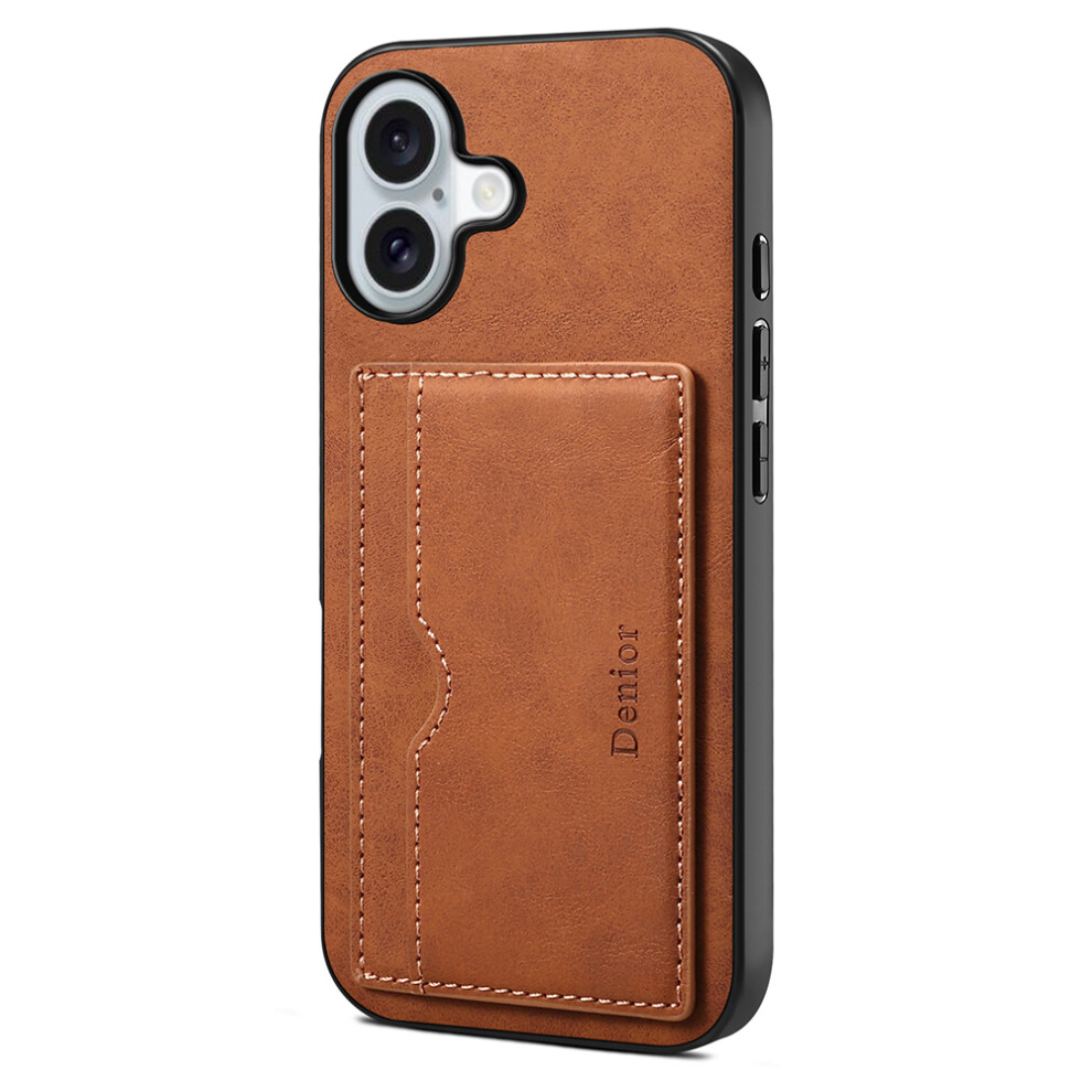 (Iphone 17, ) Denior For Iphone 17 Case Card Holder Kickstand Leather Phone Back Cover Brown 6914283684076