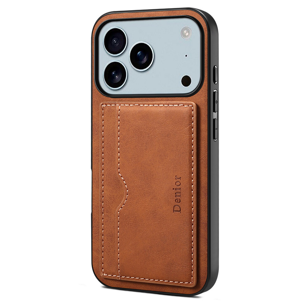 (Iphone 17 Pro Max, ) Denior For Iphone 17 Pro Max Case Card Holder Kickstand Leather Phone Back Cover Brown 6914282755715
