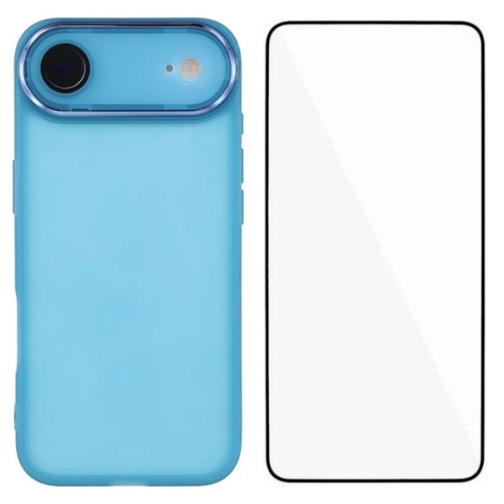 (iPhone Air, Blue) For iPhone Air TPU Case WANLONFENG DKSM Series Electroplated Frame Back Cover with Tempered Glass