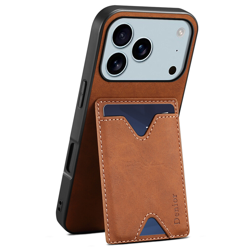 (Iphone 17 Pro Max, ) Denior For Iphone 17 Pro Max Case Card Holder Kickstand Leather+Pc+Tpu Phone Cover Brown 6914280619408