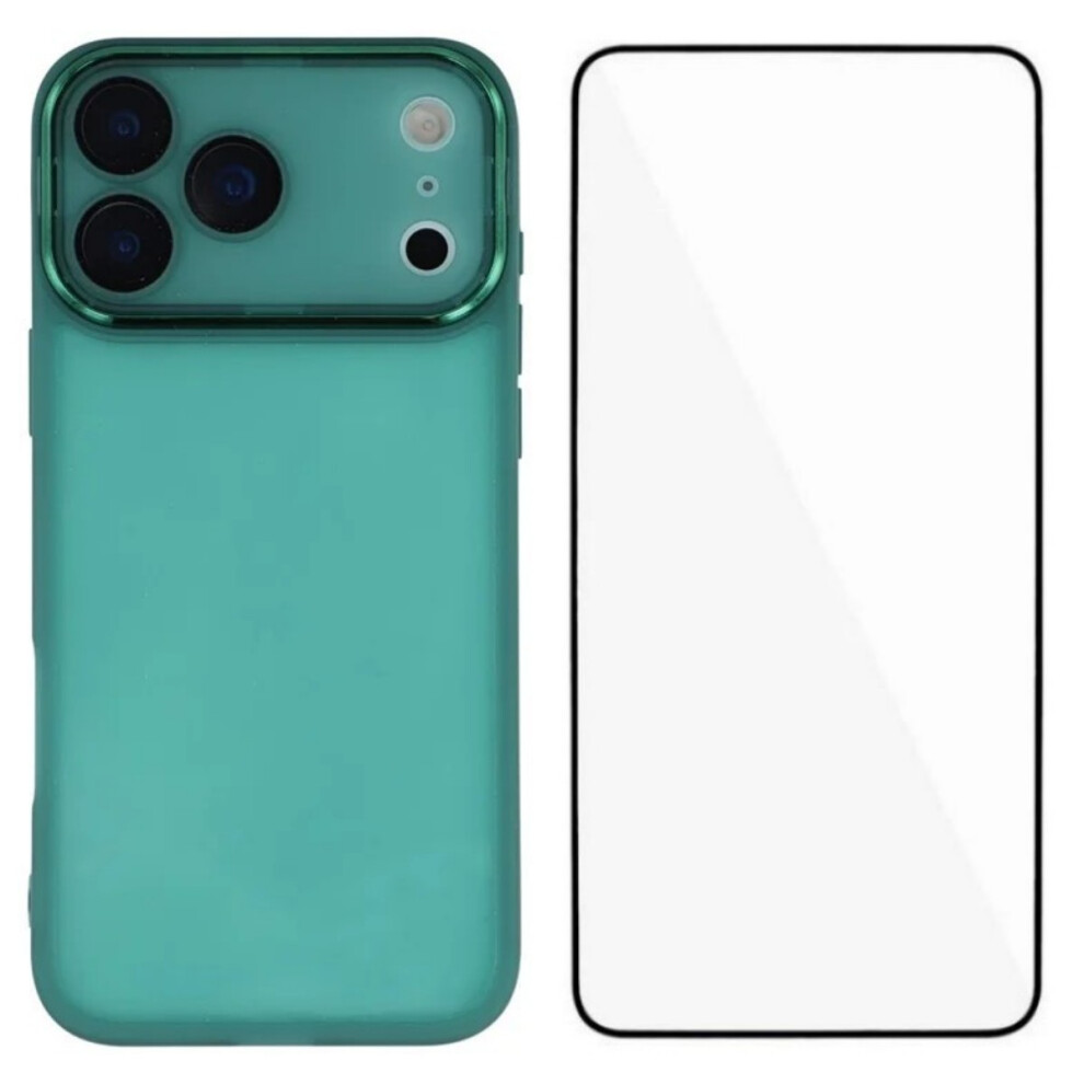 (Iphone 17 Pro, Army ) For Iphone 17 Pro Tpu Case Wanlonfeng Dksm Series Electroplated Frame Back Cover With Tempered Glass Green 6914284439934