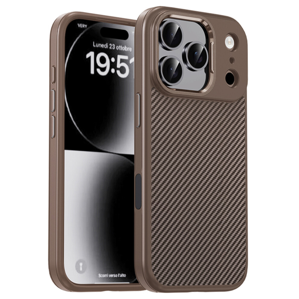 (Iphone 17 Pro Max, Desert ) Ipaky For Iphone 17 Pro Max Tpu Case Carbon Fiber Texture Phone Cover Metal Lens Frame Gold 6914281109069
