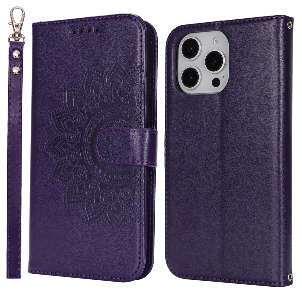 (Iphone 16 Pro Max, Dark ) For Iphone 16 Pro Max Stand Case Textured Leather Wallet Phone Cover With Strap Purple 6914284349165