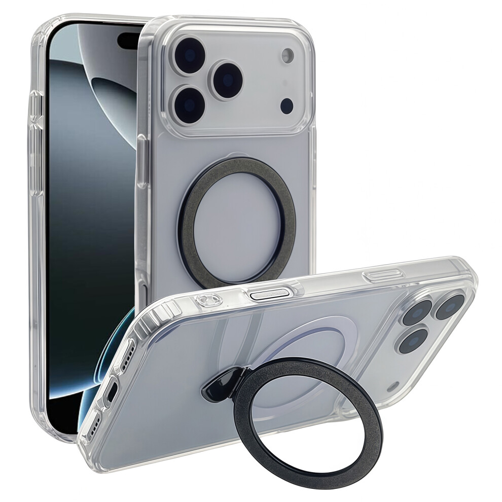 (Iphone 17 Pro Max, ) For Iphone 17 Pro Max Case Tpu+Acrylic Clear Phone Cover With Glitter Ring Kickstand Black 6914284589141