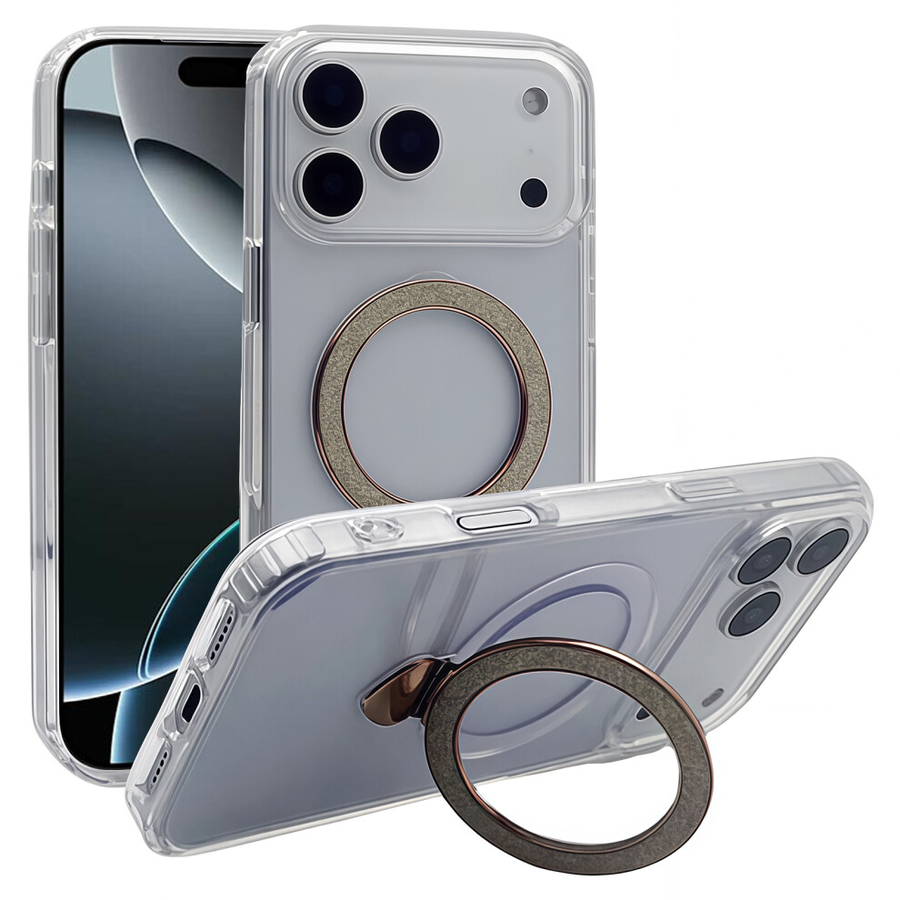 (Iphone 17 Pro Max, ) For Iphone 17 Pro Max Case Tpu+Acrylic Clear Phone Cover With Glitter Ring Kickstand Gold 6914282764311