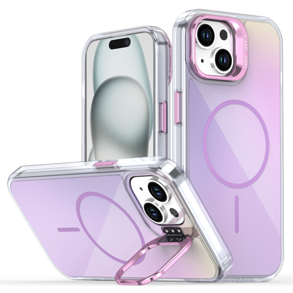(Iphone 15, ) For Iphone 15 Case Compatible With Magsafe Tpu+Acrylic Gradient Phone Cover With Kickstand Purple 6914283367641
