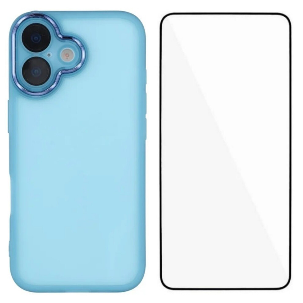 (Iphone 17, ) For Iphone 17 Tpu Case Wanlonfeng Dksm Series Electroplated Frame Back Cover With Tempered Glass Blue 6914281035153