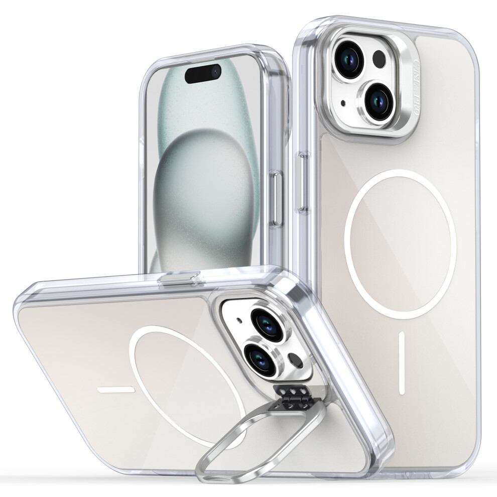 (Iphone 15, ) For Iphone 15 Case Compatible With Magsafe Tpu+Acrylic Gradient Phone Cover With Kickstand White 6914283258154