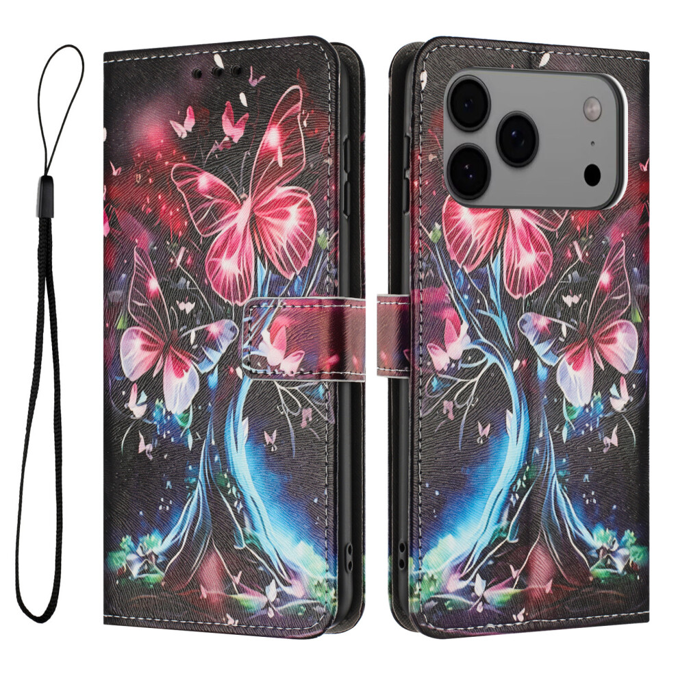 (Iphone 17 Pro Max, Butterfly Tree) For Iphone 17 Pro Max Wallet Case Pattern Printing Pu Leather Phone Cover With Lanyard 6914282970491