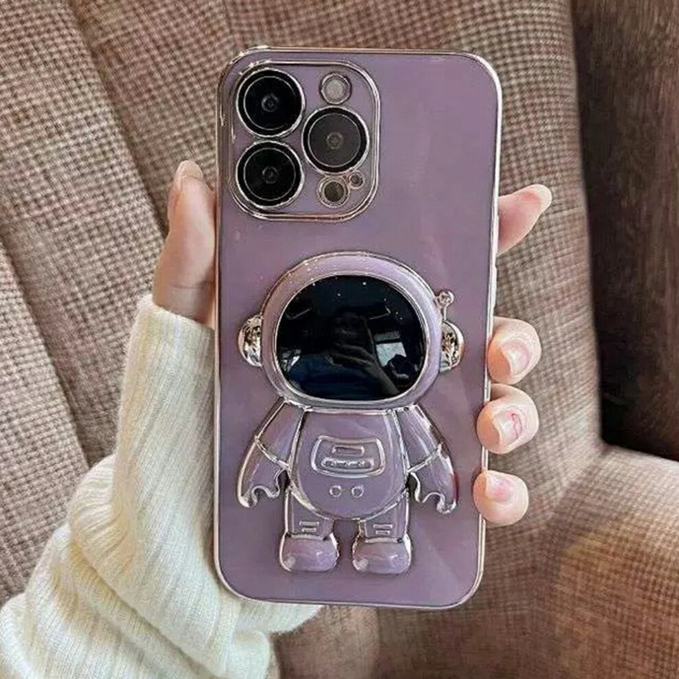 (Iphone 12 Pro Max 6.7 Inch, ) For Iphone 12 Pro Max Case Electroplating Soft Tpu Phone Cover Astronaut Hidden Kickstand Purple 6914282445142
