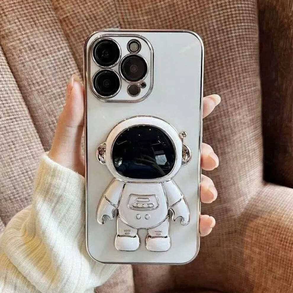 (Iphone 12 Pro Max 6.7 Inch, ) For Iphone 12 Pro Max Case Electroplating Soft Tpu Phone Cover Astronaut Hidden Kickstand White 6914288432344