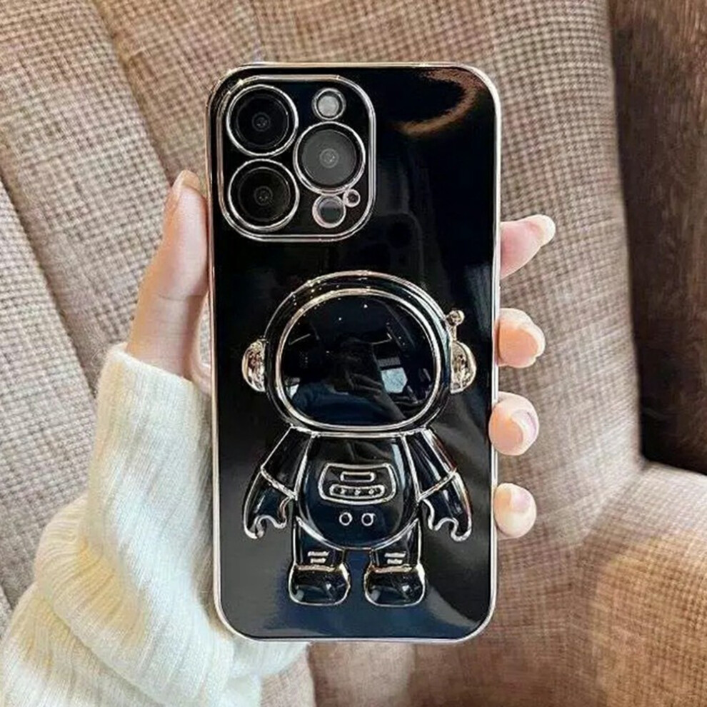 (Iphone 12 Pro Max 6.7 Inch, ) For Iphone 12 Pro Max Case Electroplating Soft Tpu Phone Cover Astronaut Hidden Kickstand Black 6914289392128