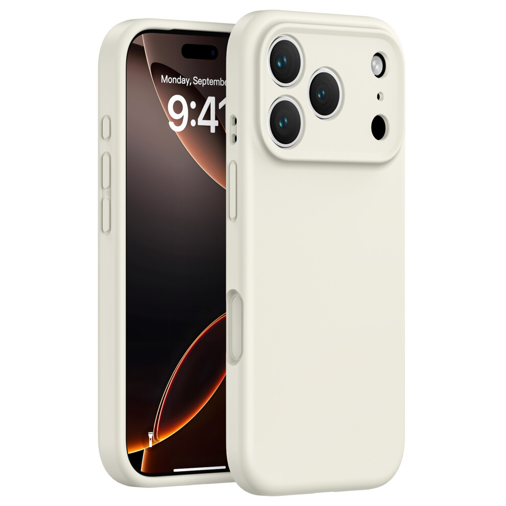 (Iphone 17 Pro, Antique ) For Iphone 17 Pro Case Precision Fit Pc+Liquid Silicone Protective Phone Cover With Microfiber Lining White 6914283084777