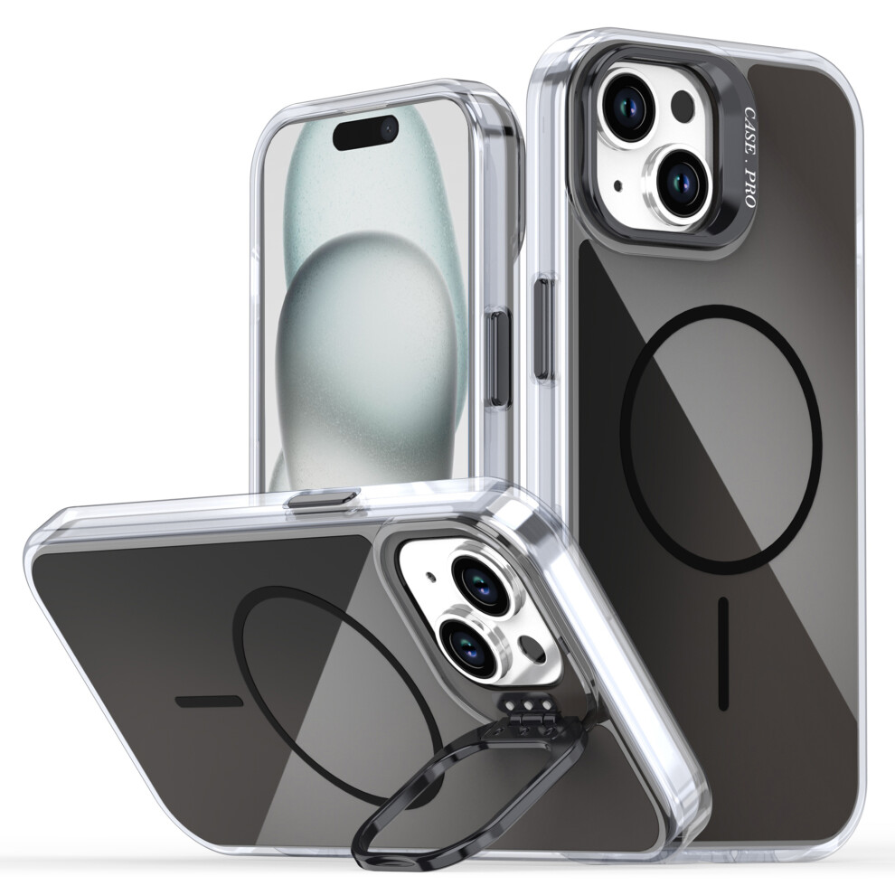 (Iphone 15, ) For Iphone 15 Case Compatible With Magsafe Tpu+Acrylic Gradient Phone Cover With Kickstand Black 6914286311177