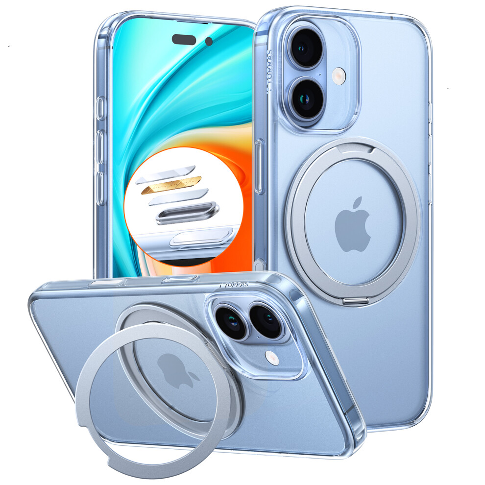 (Iphone 17, Transparent) Torras Ostand Pro Series Park For Iphone 17 Magnetic Case Rotating Kickstand Tpu+Pc Phone Cover 6914283658930