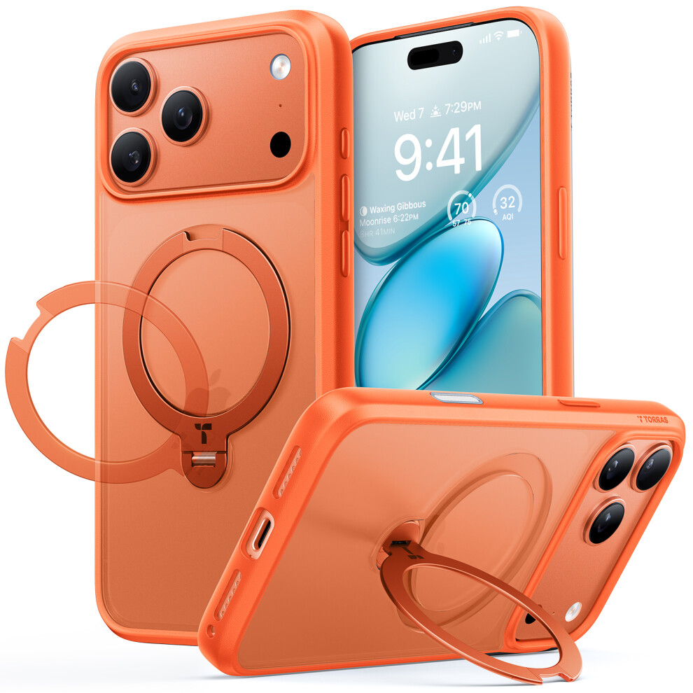 (Iphone 17 Pro Max, ) Torras For Iphone 17 Pro Max Case Magnetic Rotating Kickstand Pc+Tpu Phone Cover Orange 6914285558689