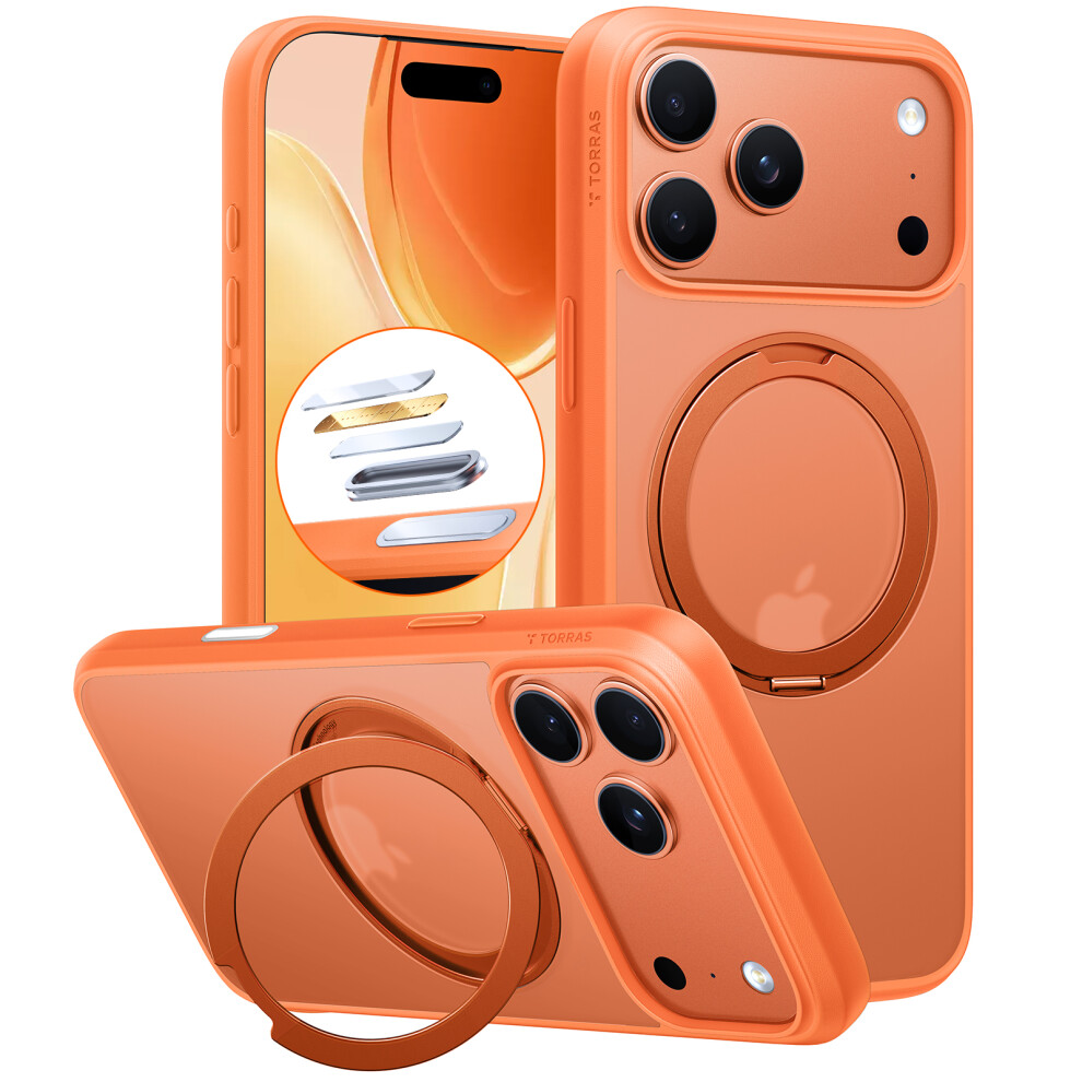(Iphone 17 Pro, ) Torras Ostand Pro Series Park For Iphone 17 Pro Magnetic Case Rotating Kickstand Tpu+Pc Phone Cover Orange 6914287931343