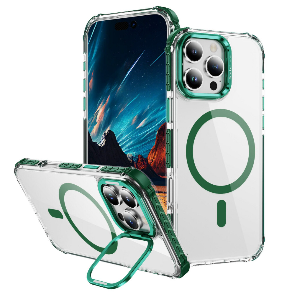 (Iphone 14 Pro Max, ) For Iphone 14 Pro Max Clear Phone Case With Lens Kickstand Cover Compatible With Magsafe Green 6914287752412