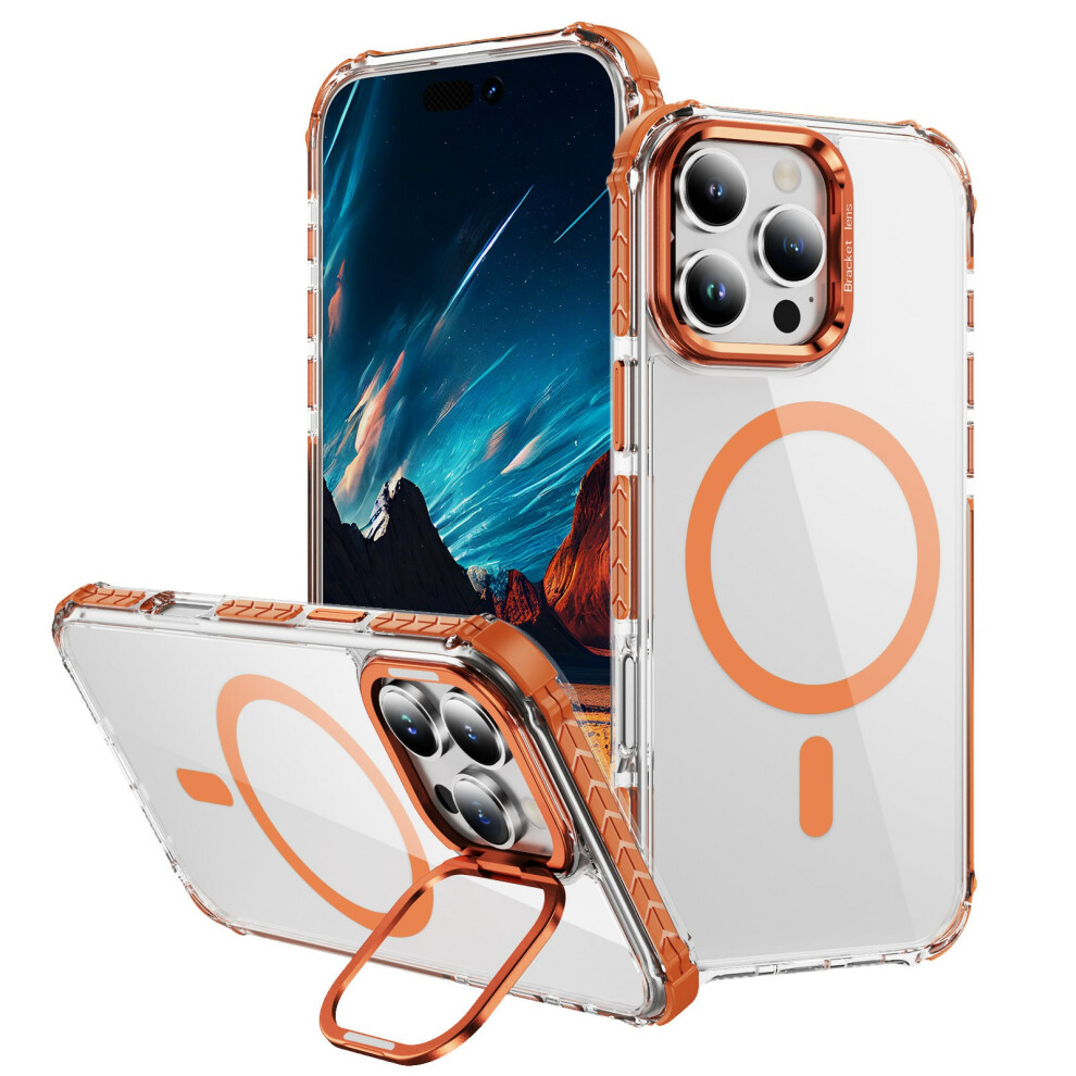 (Iphone 14 Pro Max, ) For Iphone 14 Pro Max Clear Phone Case With Lens Kickstand Cover Compatible With Magsafe Orange 6914286256805