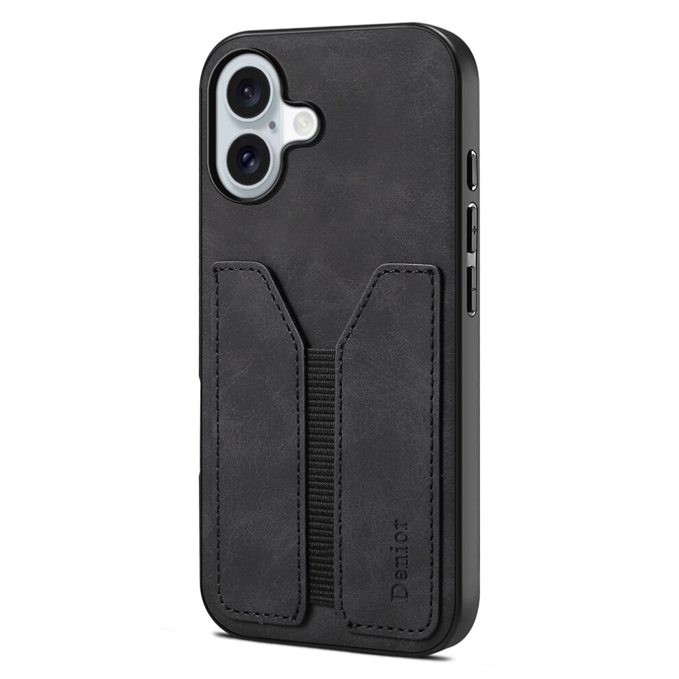 (Iphone 17, ) Denior For Iphone 17 Case Elastic Card Holder Pu Leather+Tpu+Pc Phone Cover Black 6914280817163
