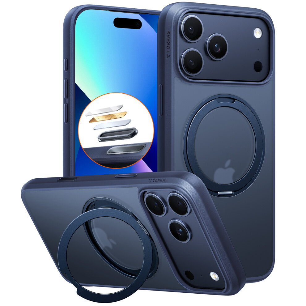 (Iphone 17 Pro, Dark ) Torras Ostand Pro Series Park For Iphone 17 Pro Magnetic Case Rotating Kickstand Tpu+Pc Phone Cover Blue 6914287299191