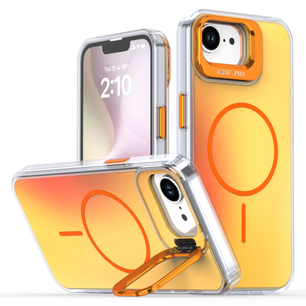 (Iphone 16E, ) For Iphone 16E Case Compatible With Magsafe Tpu+Acrylic Phone Cover With Lens Frame Kickstand Orange 6914282636519