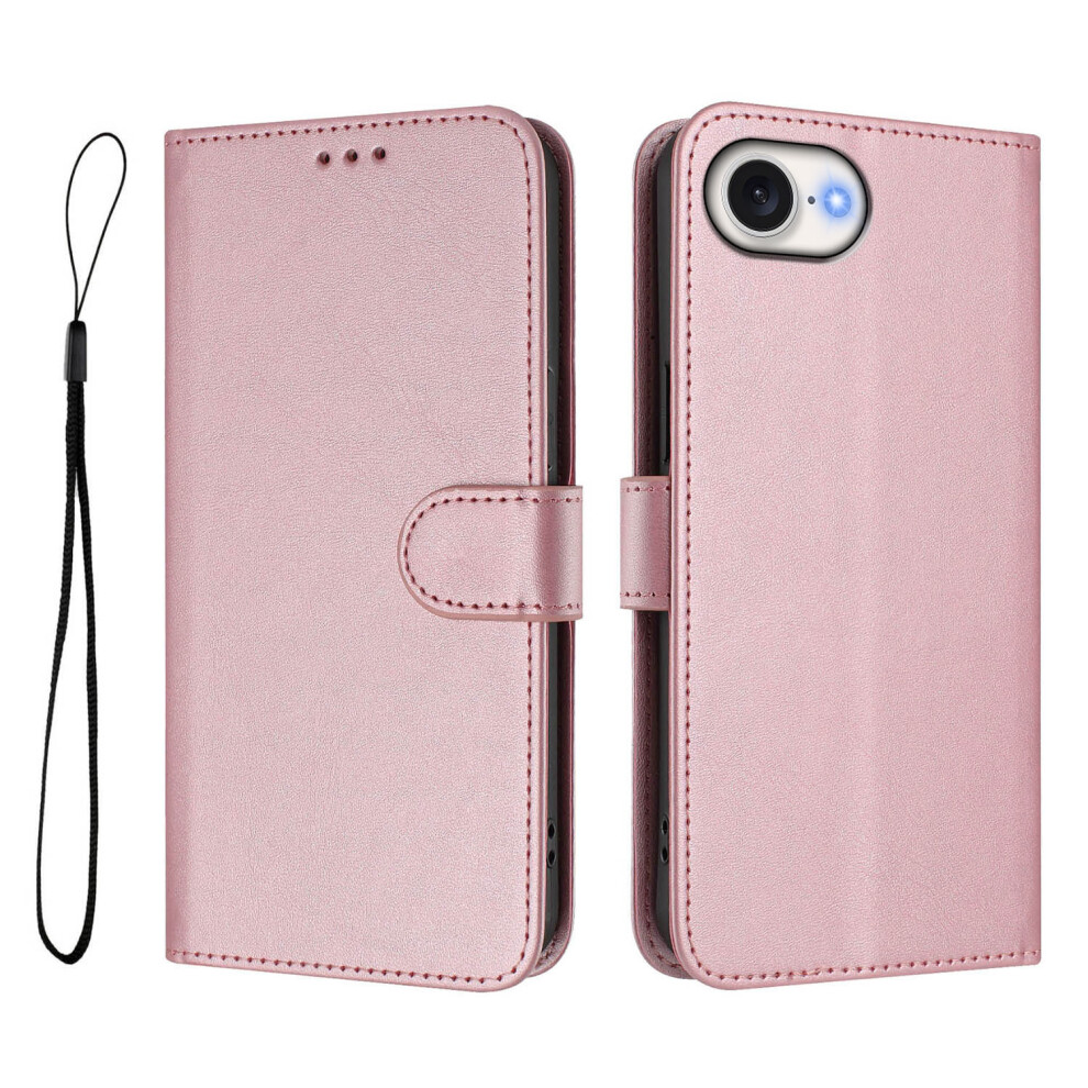 (Iphone 16E, ) For Iphone 16E Wallet Case Rfid Blocking Calf Texture Leather Stand Phone Cover With Strap Pink 6914288926515