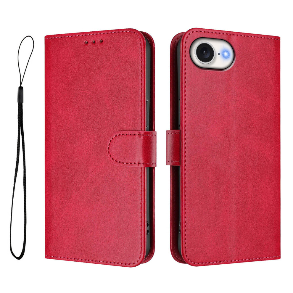 (Iphone 16E, Rose) For Iphone 16E Wallet Case Rfid Blocking Calf Texture Leather Stand Phone Cover With Strap 6914281861950