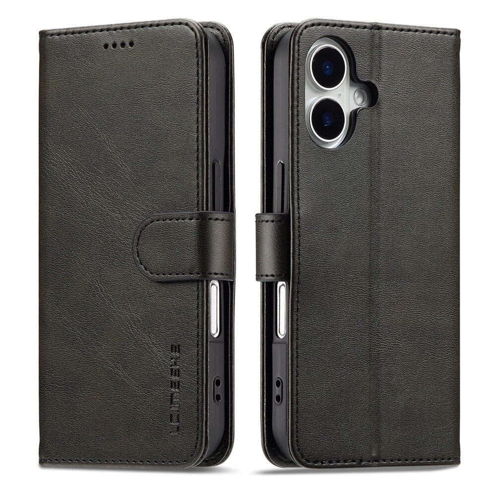 (Iphone 17, ) Lc.imeeke For Iphone 17 Case Calf Texture Pu Leather Stand Wallet Phone Cover Black 6914288381529