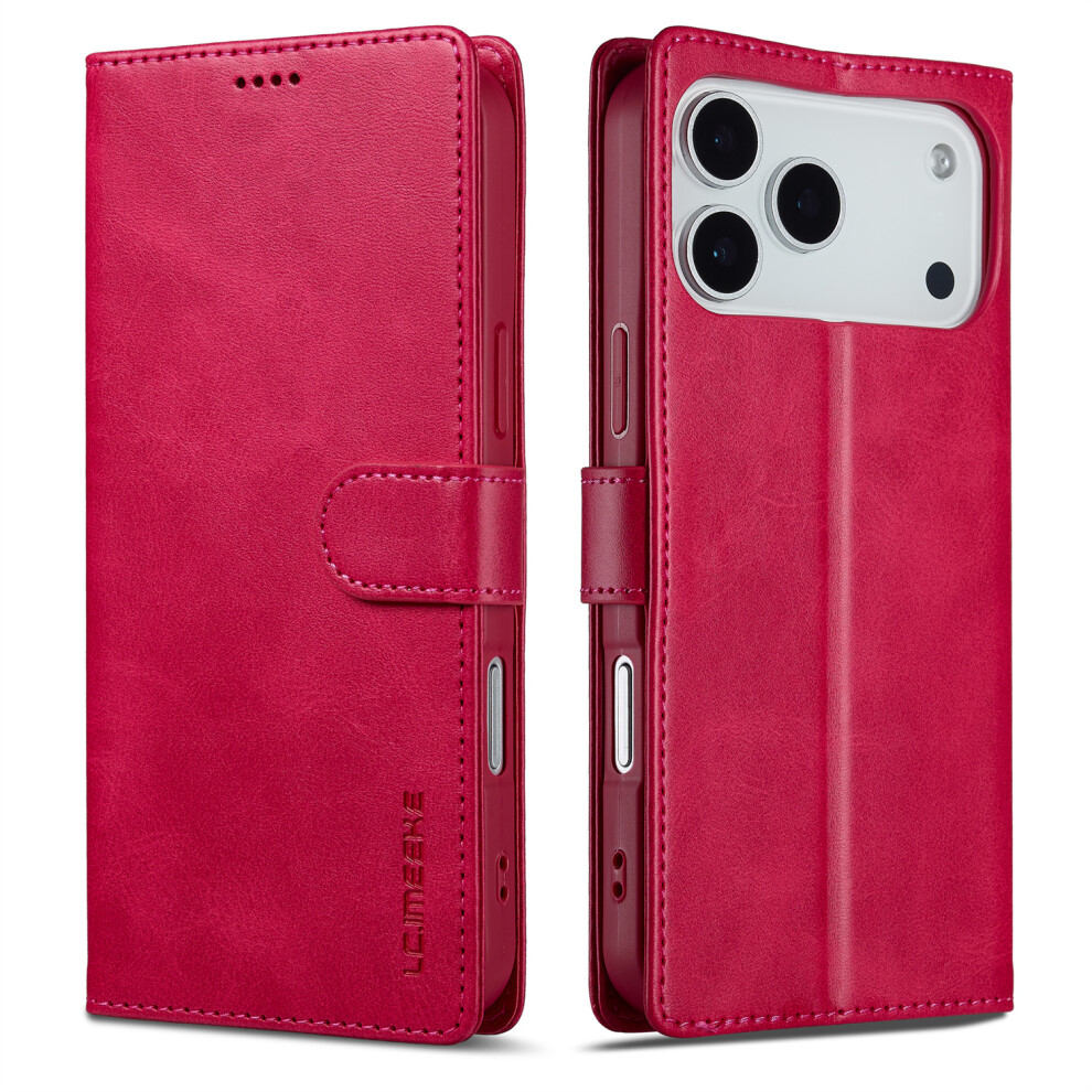 (Iphone 17 Pro, Rose) Lc.imeeke For Iphone 17 Pro Case Calf Texture Pu Leather Stand Wallet Phone Cover 6914287825260