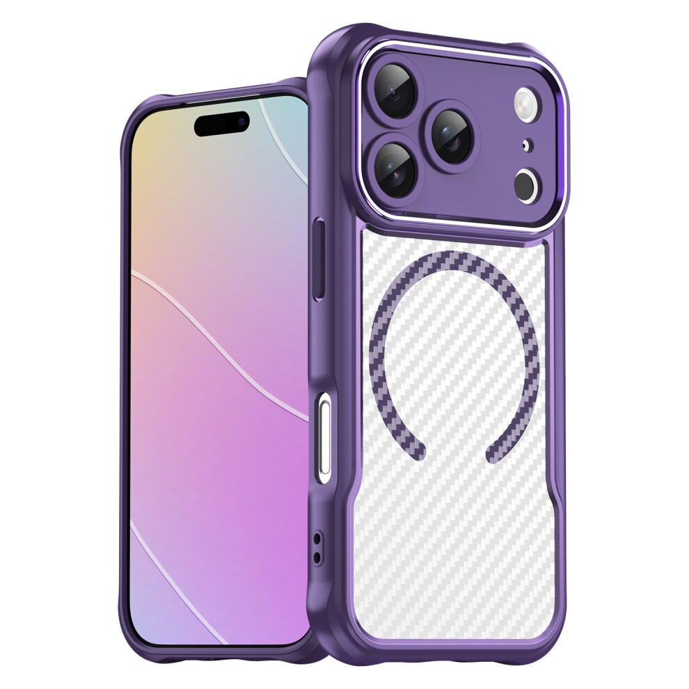 (Iphone 17 Pro, ) For Iphone 17 Pro Case Compatible With Magsafe Hybrid Phone Cover Carbon Fiber Purple 6914280333526