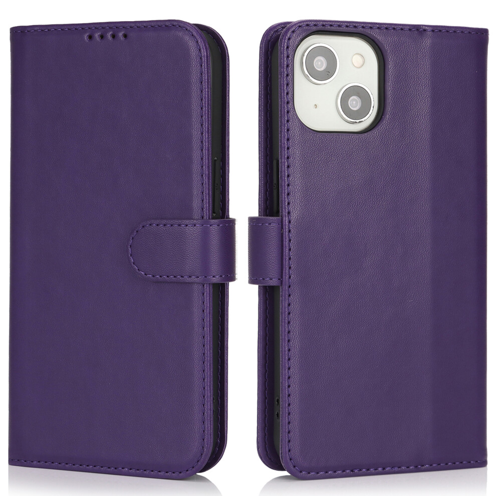 (Iphone 14, Dark ) For Iphone 14/13 Stand Case Shockproof Leather Wallet Phone Cover Purple 6914287050709