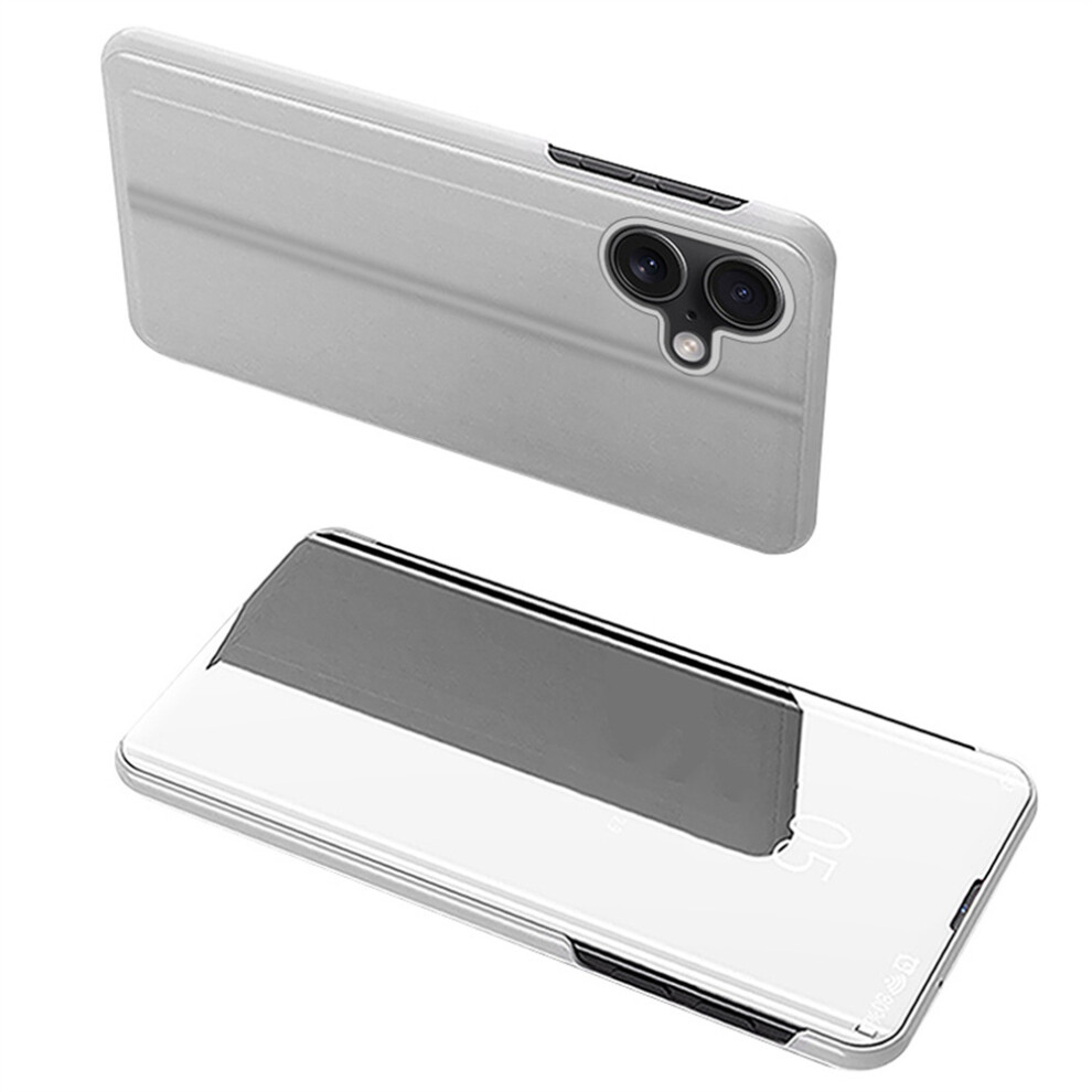 (Iphone 17, ) For Iphone 17 Case View Window Stand Leather Flip Phone Cover Silver 6914284367732