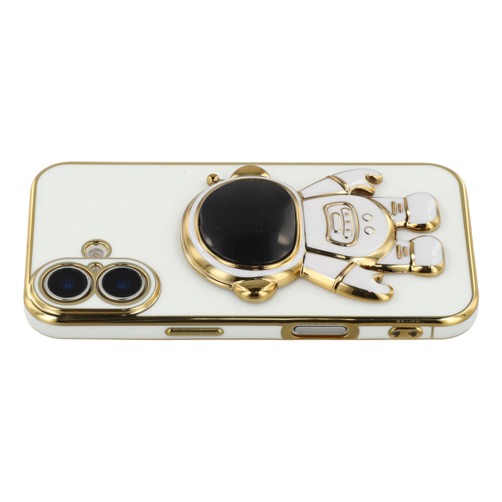 (Iphone 16, ) For Iphone 16 Case Electroplating Soft Tpu Phone Cover With Astronaut Hidden Kickstand White 6914283953806