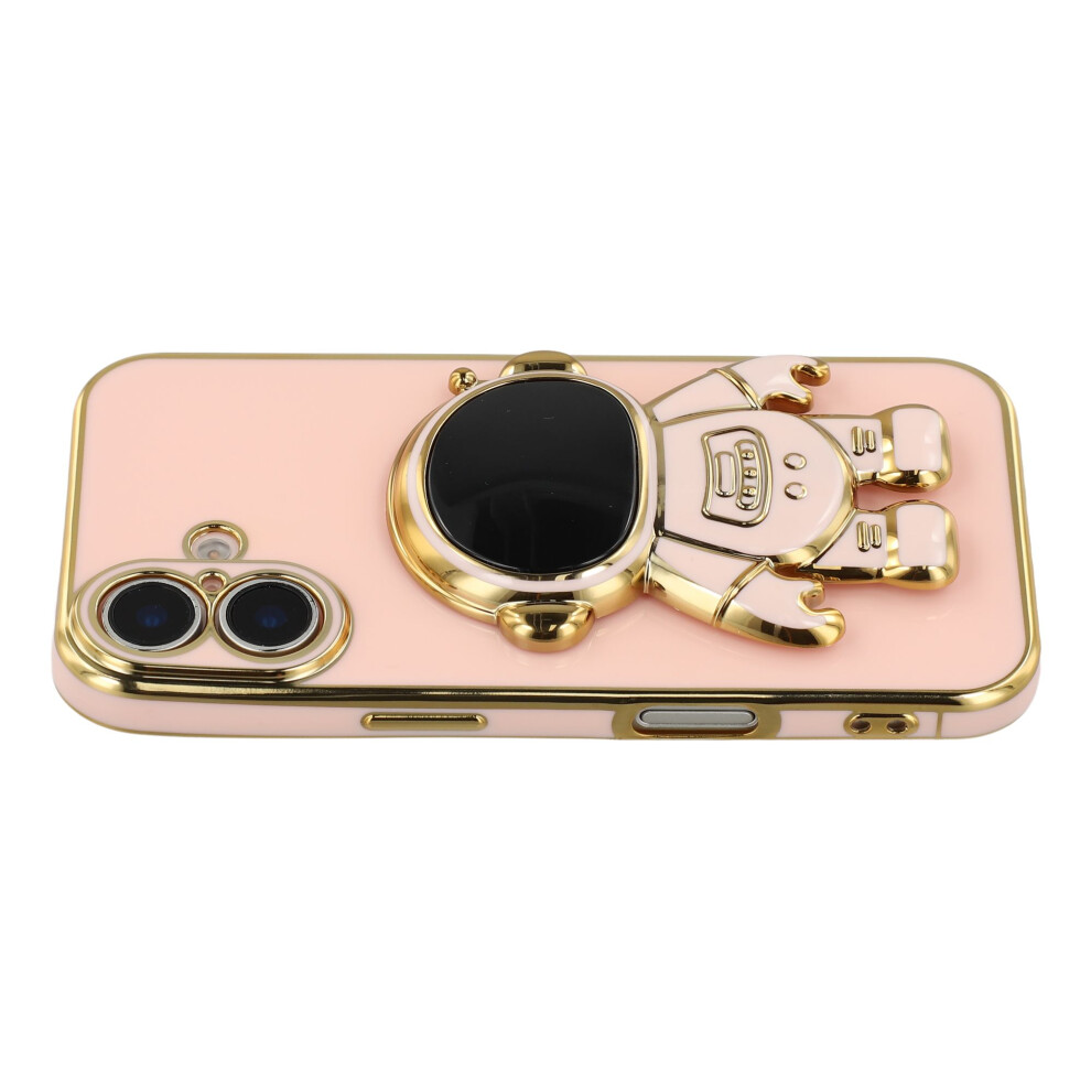 (Iphone 16, ) For Iphone 16 Case Electroplating Soft Tpu Phone Cover With Astronaut Hidden Kickstand Pink 6914287857506