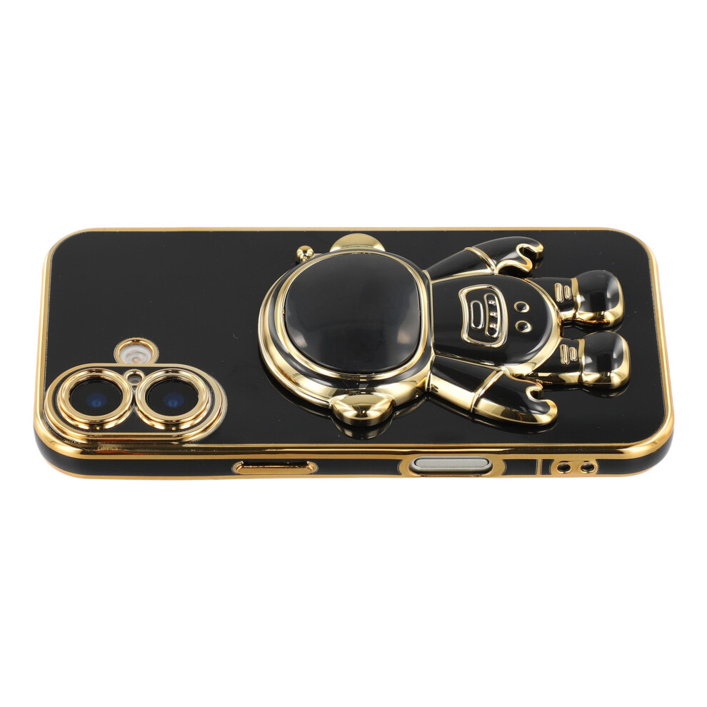(Iphone 16, ) For Iphone 16 Case Electroplating Soft Tpu Phone Cover With Astronaut Hidden Kickstand Black 6914285905650