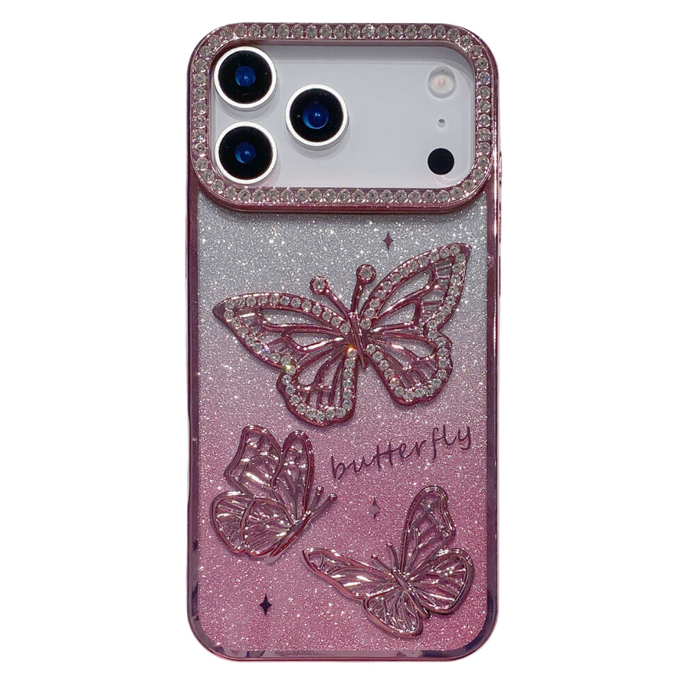 (Iphone 17 Pro, ) For Iphone 17 Pro Case Rhinestone Butterfly Decor Tpu Phone Back Cover Pink 6914282172123