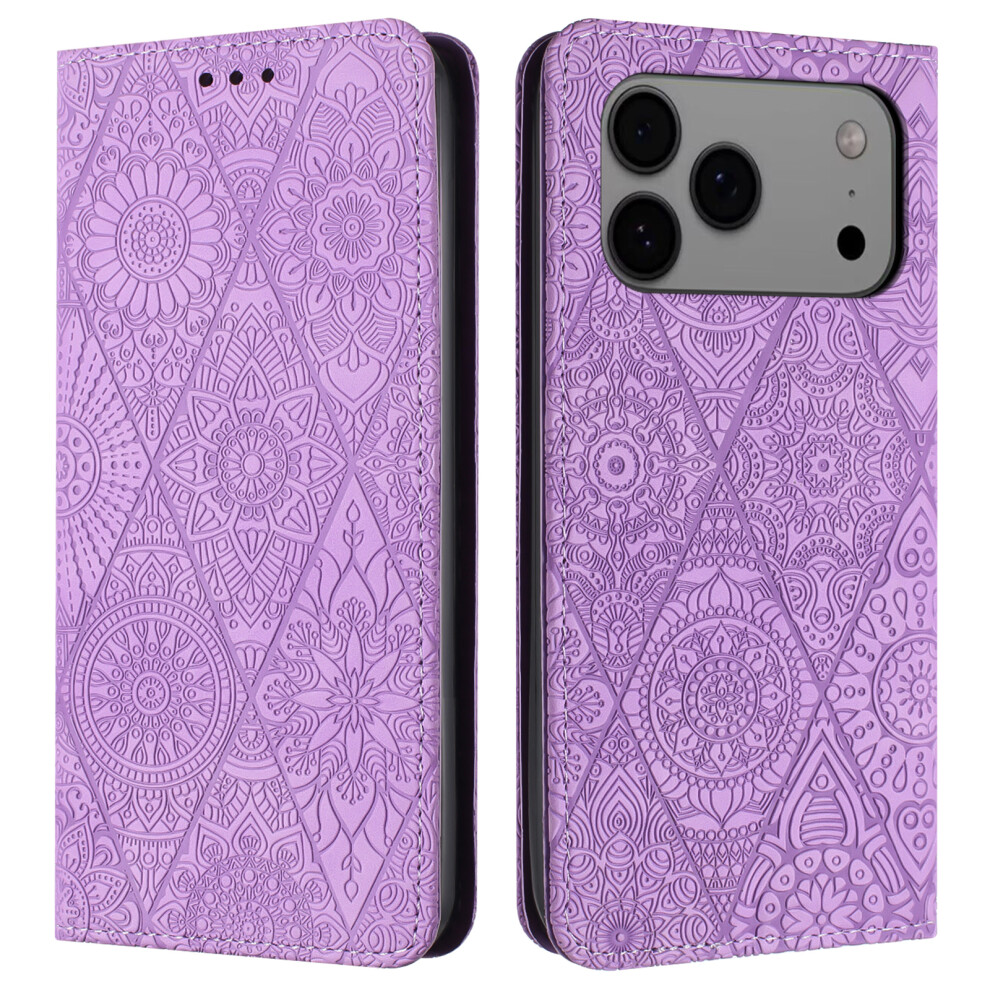 (Iphone 17 Pro, ) For Iphone 17 Pro Case Imprinted Flower Wallet Stand Leather Phone Cover Purple 6914282163923
