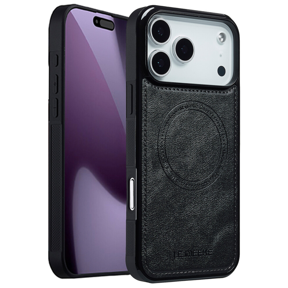 (Iphone 17 Pro, ) Lc.imeeke For Iphone 17 Pro Magnetic Case Compatible With Magsafe Leather+Tpu Back Cover Black 6914284944407