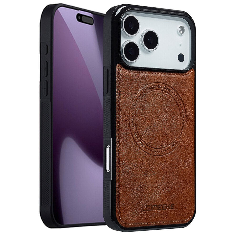(Iphone 17 Pro, ) Lc.imeeke For Iphone 17 Pro Magnetic Case Compatible With Magsafe Leather+Tpu Back Cover Brown 6914286580603