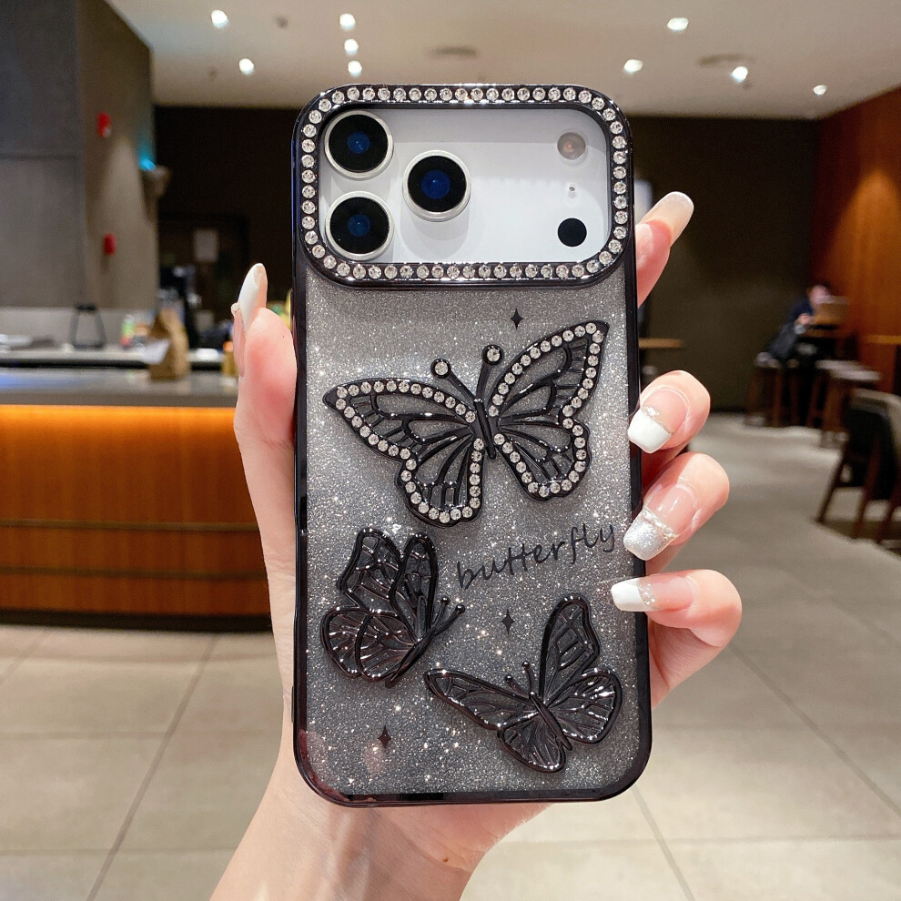 (Iphone 17 Pro Max, ) For Iphone 17 Pro Max Case Rhinestone Butterfly Decor Tpu Phone Back Cover Black 6914286908223