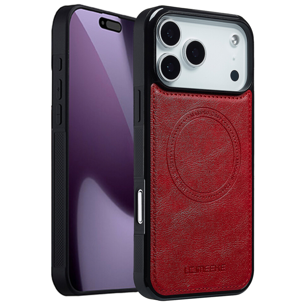 (Iphone 17 Pro, ) Lc.imeeke For Iphone 17 Pro Magnetic Case Compatible With Magsafe Leather+Tpu Back Cover Red 6914280725109