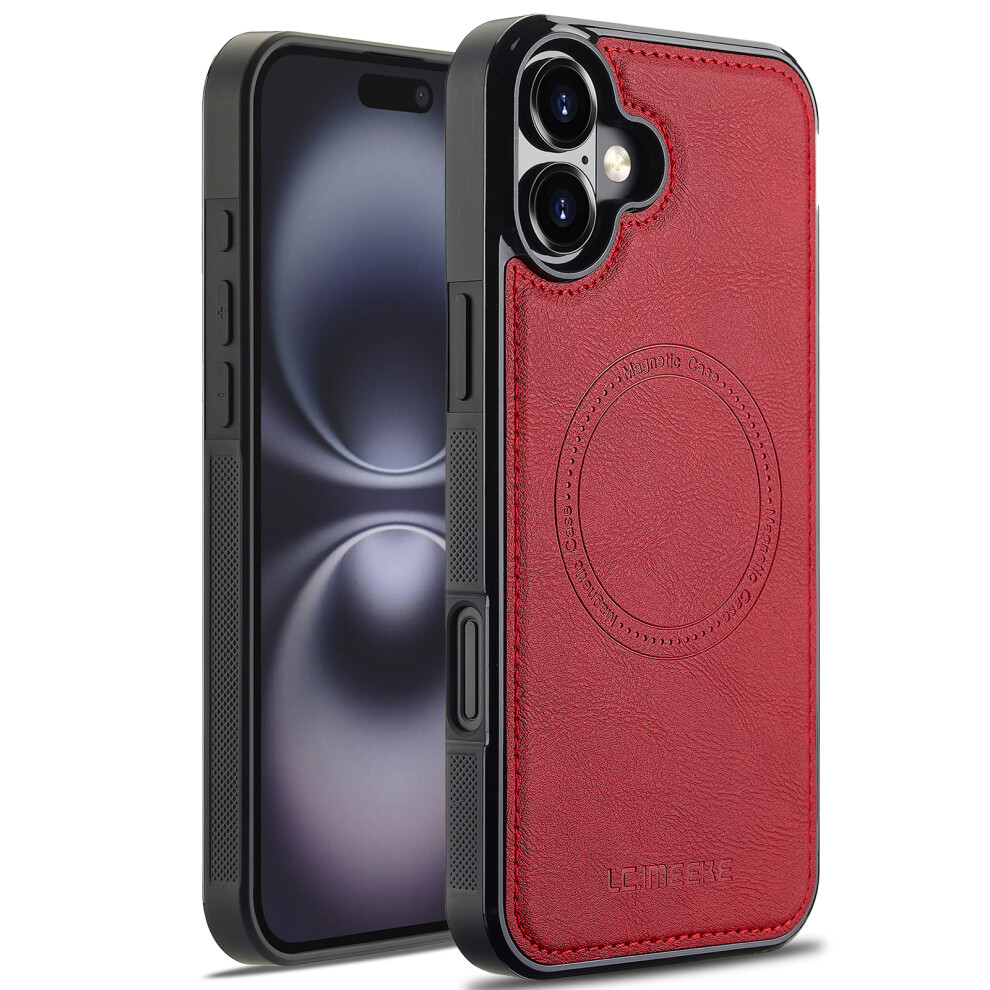 (Iphone 17, ) Lc.imeeke For Iphone 17 Magnetic Case Compatible With Magsafe Leather+Tpu Back Cover Red 6914289612240