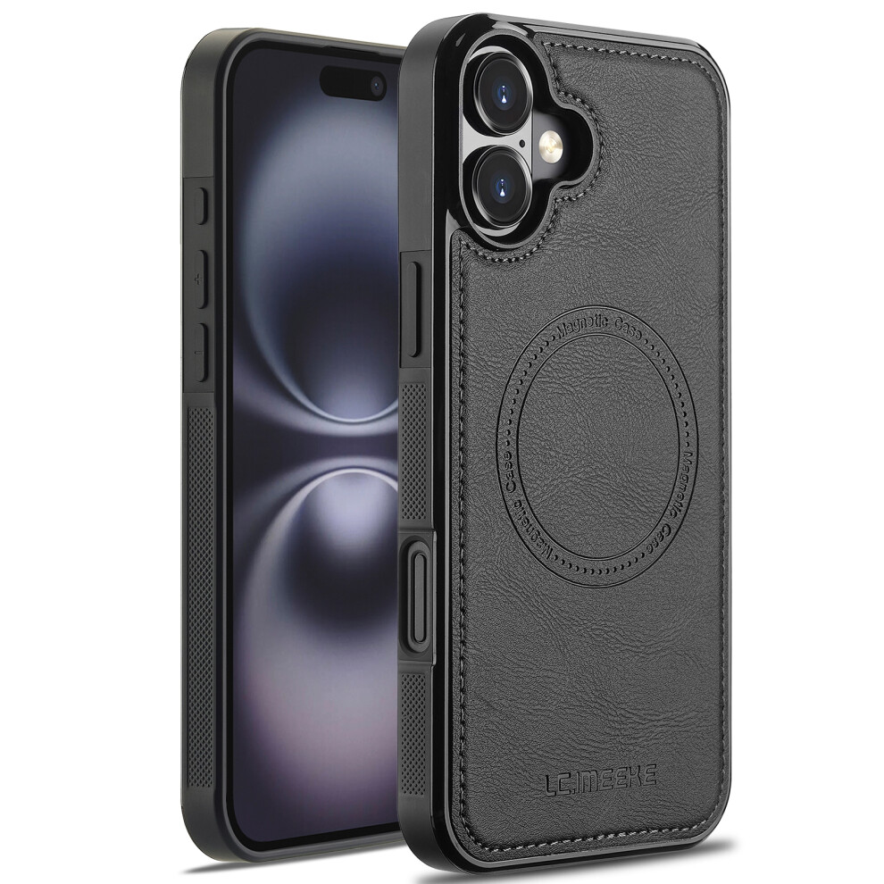 (Iphone 17, ) Lc.imeeke For Iphone 17 Magnetic Case Compatible With Magsafe Leather+Tpu Back Cover Black 6914282159889