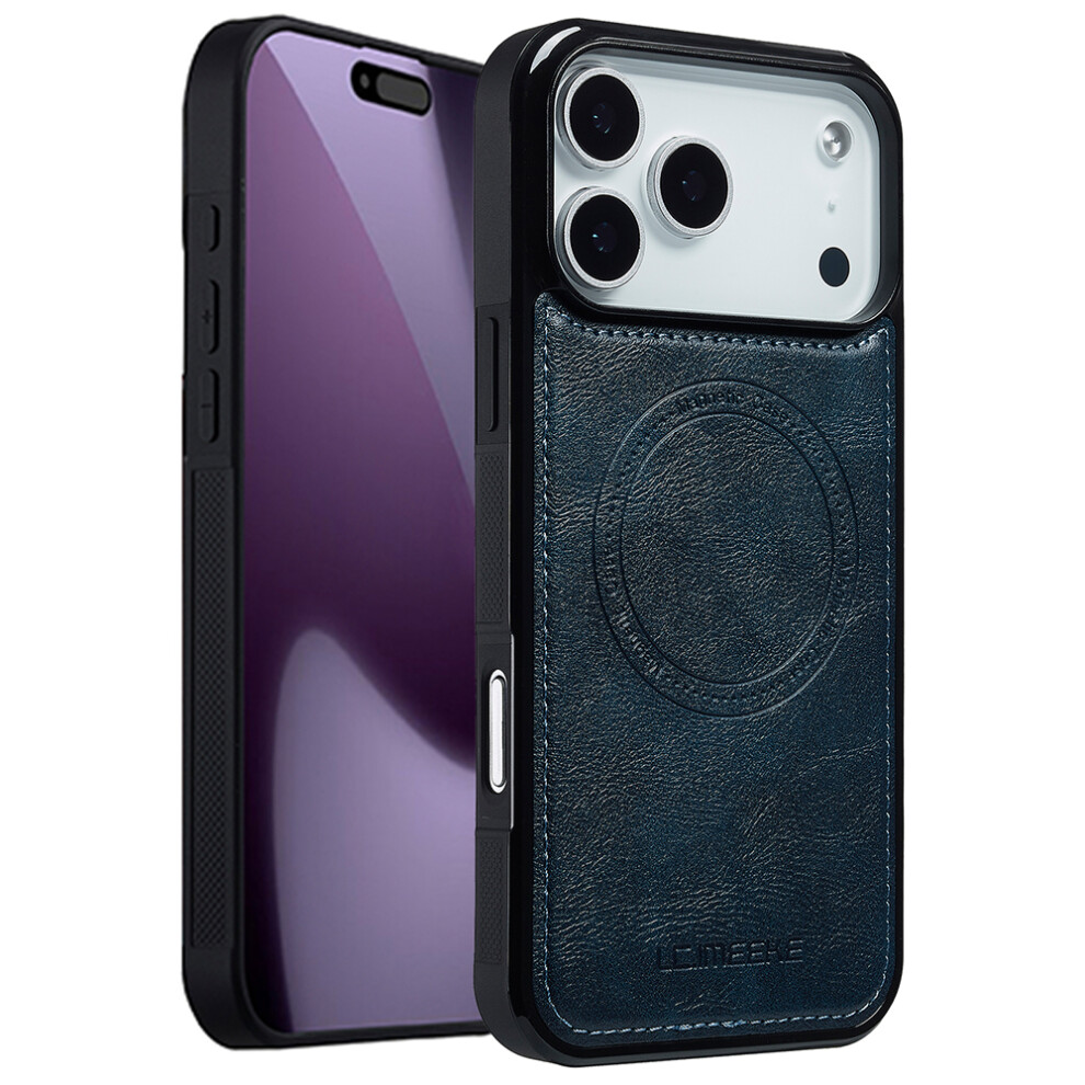 (Iphone 17 Pro, ) Lc.imeeke For Iphone 17 Pro Magnetic Case Compatible With Magsafe Leather+Tpu Back Cover Blue 6914289404500