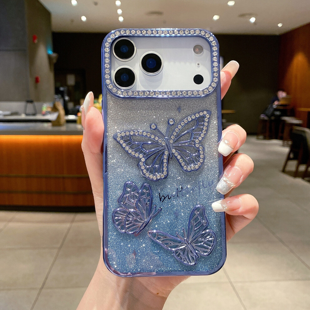 (Iphone 17 Pro Max, ) For Iphone 17 Pro Max Case Rhinestone Butterfly Decor Tpu Phone Back Cover Blue 6914288090605
