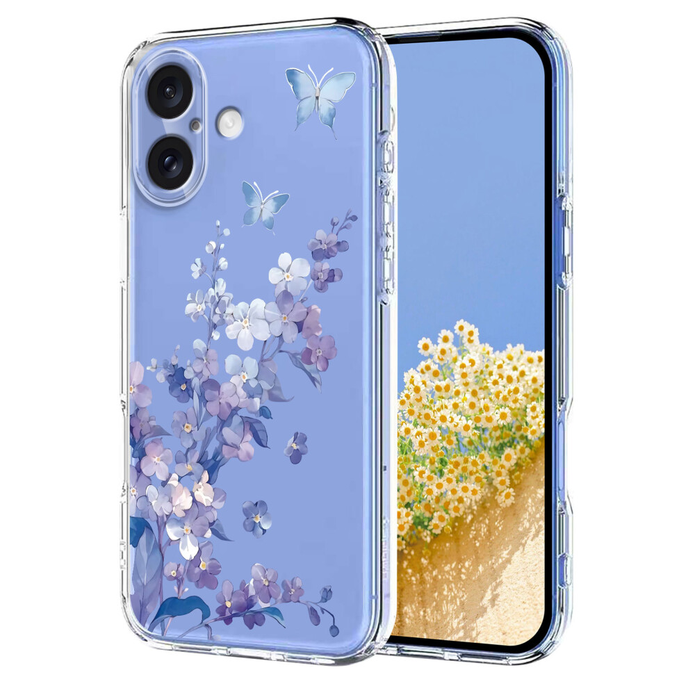 (Iphone 17, Violets) For Iphone 17 Case Butterfly Floral Pattern Printing Tpu Phone Back Cover 6914286839909