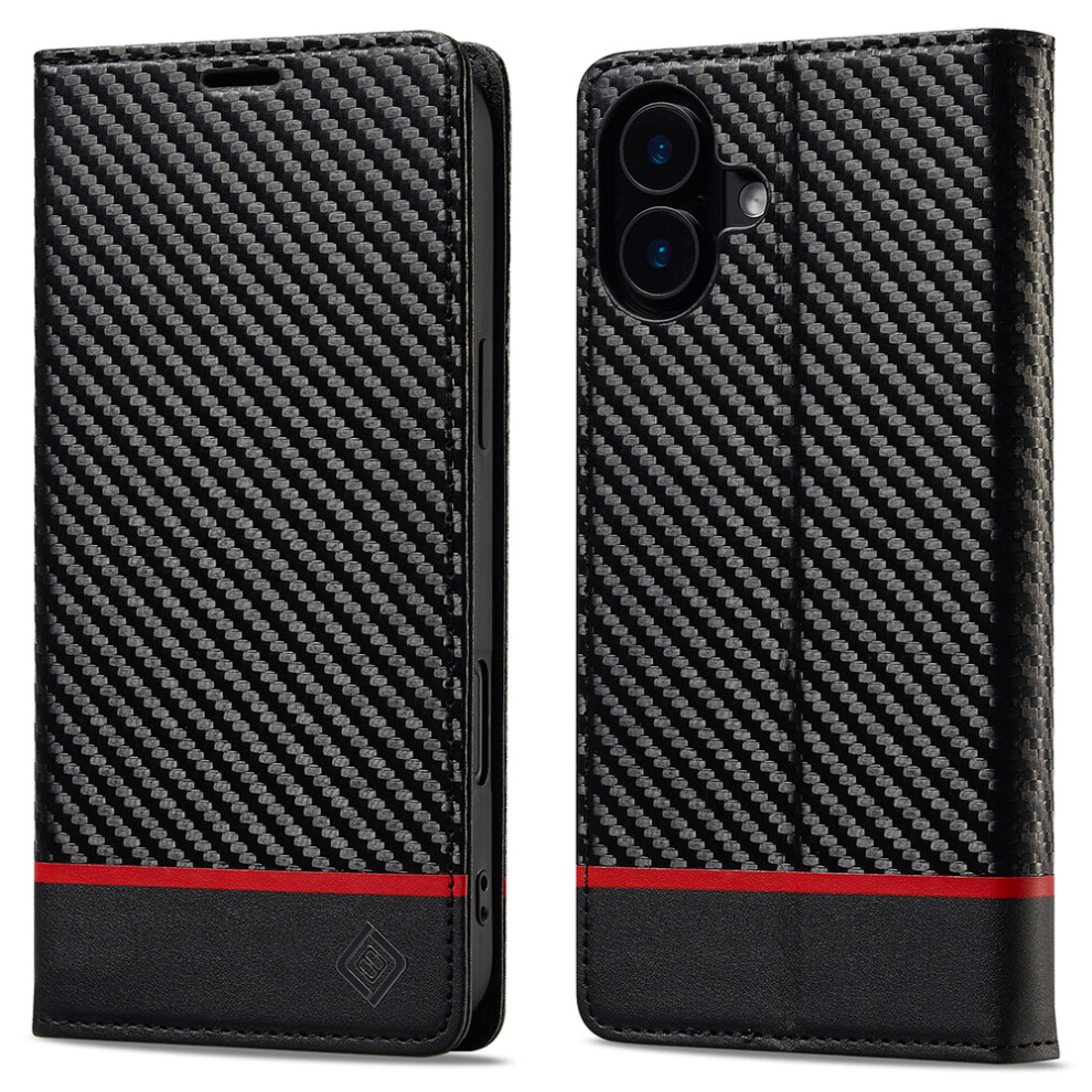 (Iphone 17, Horizontal Stripe) Lc.imeeke For Iphone 17 Wallet Case Carbon Fiber Texture Leather Phone Cover 6914289601350
