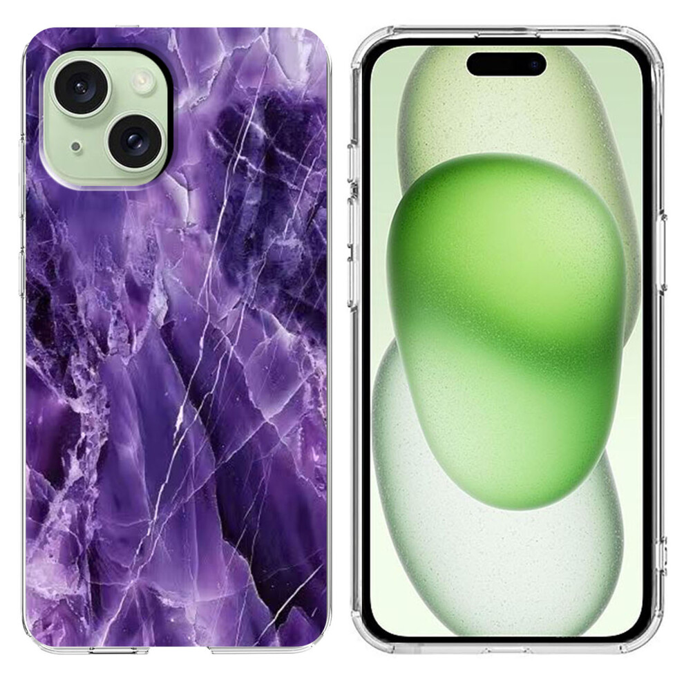 (Iphone 15, ) For Iphone 15 Case Marble Pattern Printing Soft Tpu Phone Cover Purple 6914283929863
